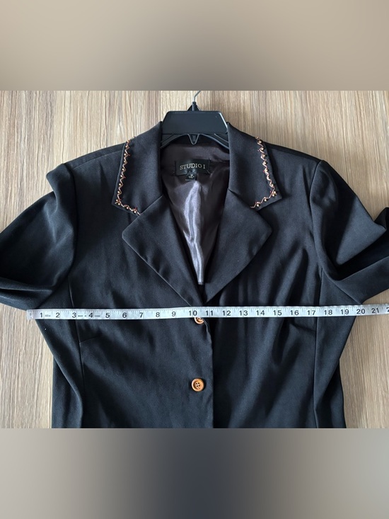 VTG Studio I Blazer Black Beaded Faux Suede 3 Button Womens 12 Office Cowgirl - Picture 7 of 9
